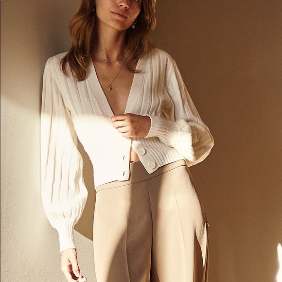 Wilfred Sweaters - Aritzia x Wilfred Deep Plunge  Cream Ribbed V-Neck Button Cardigan
